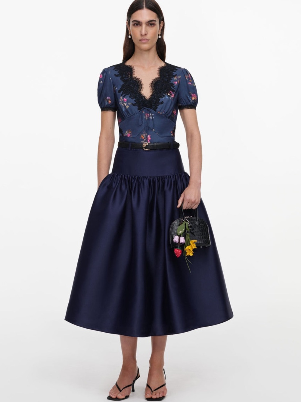 Self-Portrait NWOT NAVY TAFFETA MIDI SKIRT